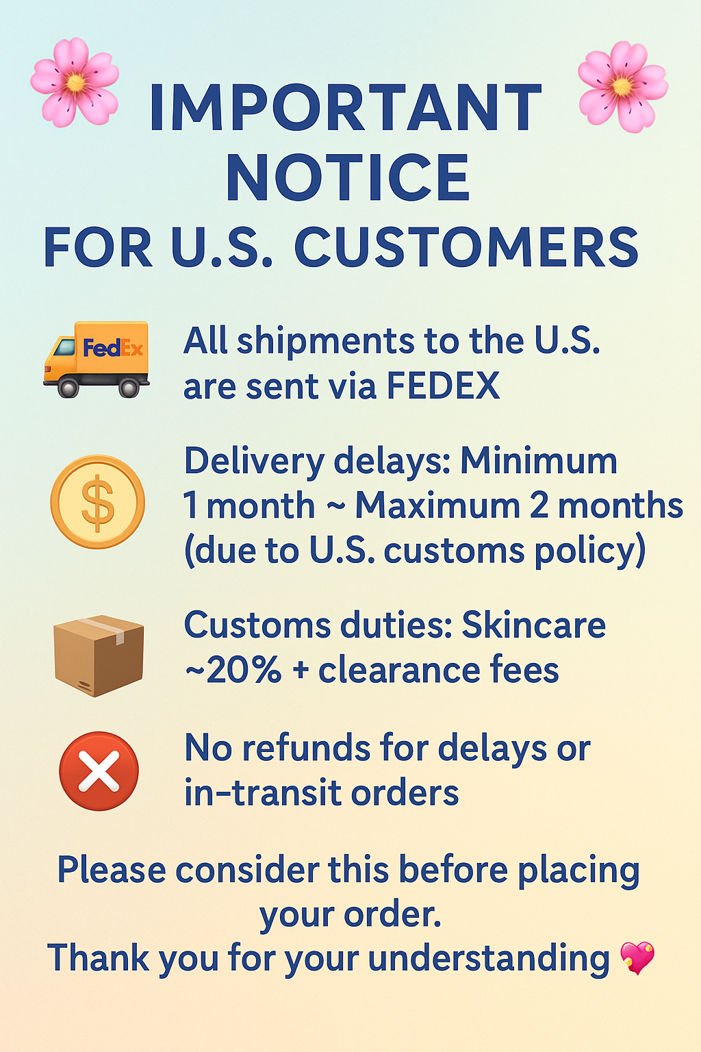 Dear U.S. Customers,