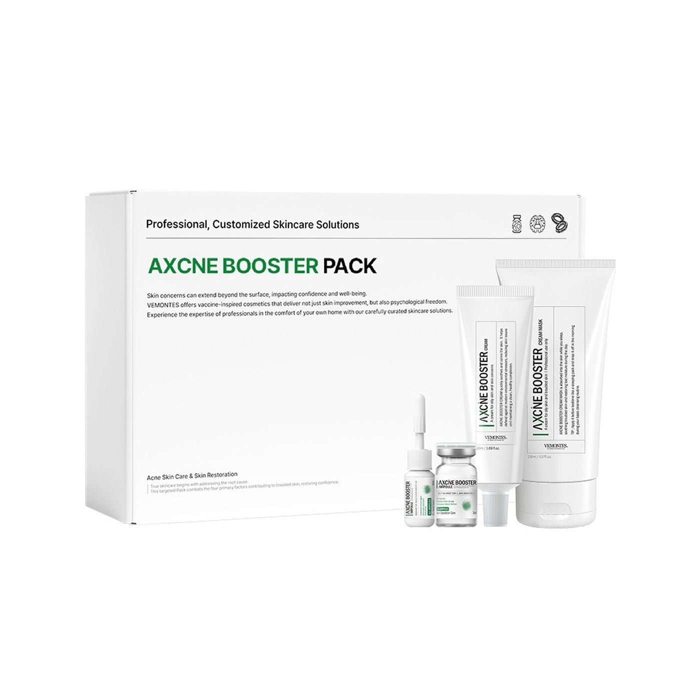 VEMONTES AXCNE Booster Pack Ampoule Step 1 x 2ea + Step 2 x 2ea / Cream 50ml / Cream Mask 150ml