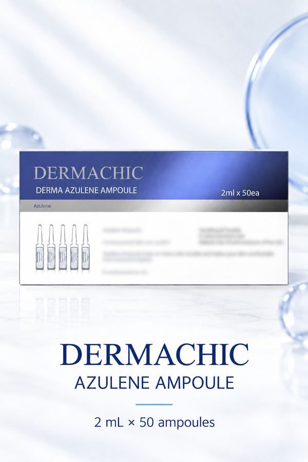 DERMACHIC Azulene Ampoule 2 mL x 50 ampoules on a clean blue-accent detail layout