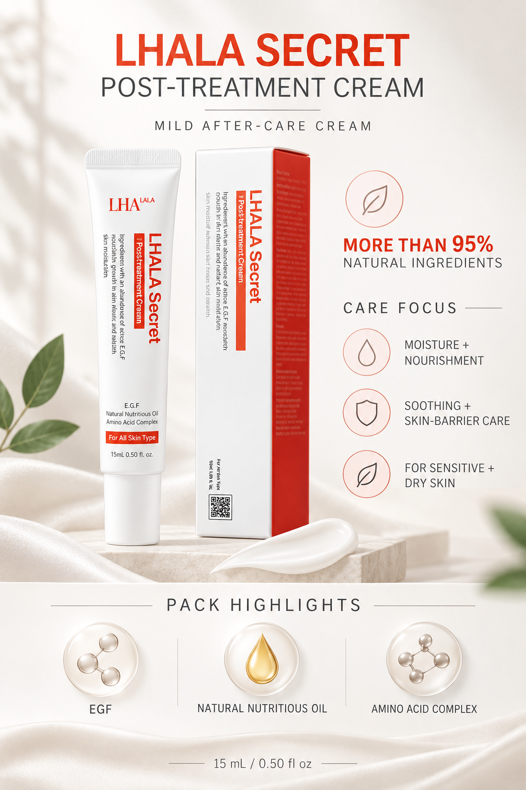 LHALA Secret Post-treatment Cream 15 mL — evidence-backed partial product details