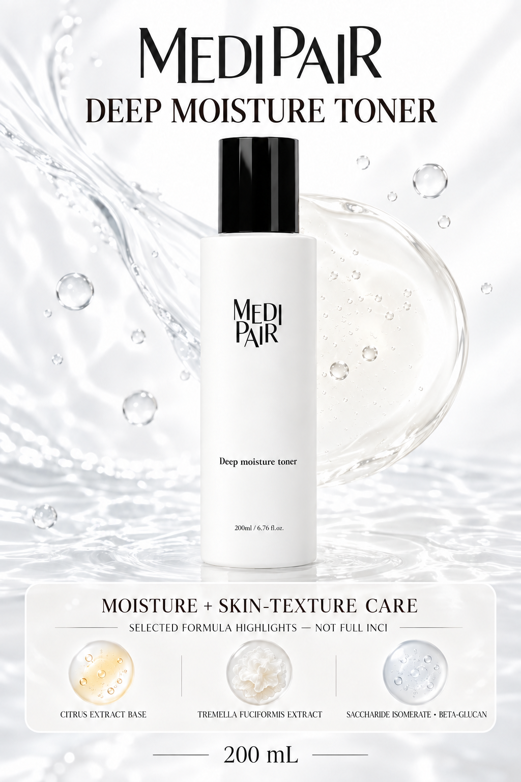 MEDIPAIR Deep Moisture Toner, 200 mL, selected formula highlights