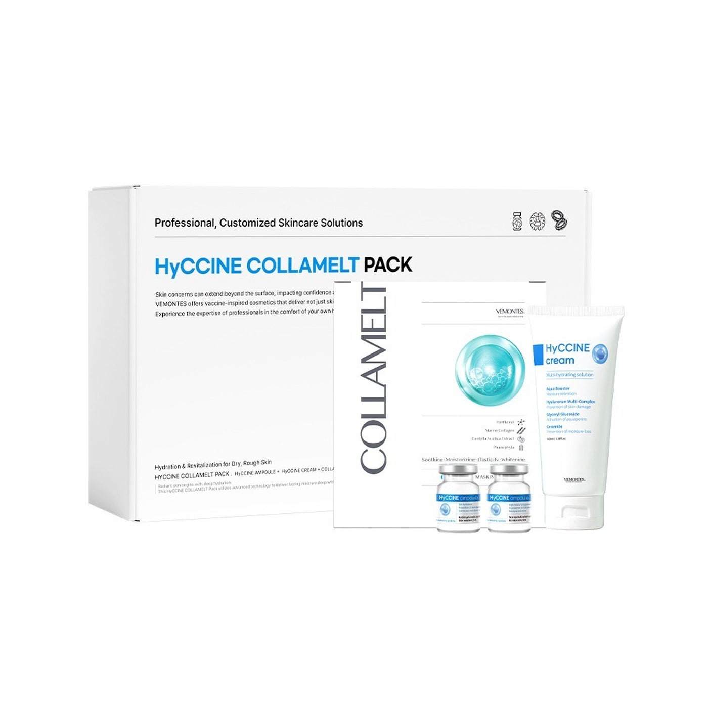 VEMONTES HyCCINE Collamel Pack Ampoule Step 1 x 2ea + Step 2 x 2ea / HyCCINE Cream 100ml / Collamel Mask 5ea