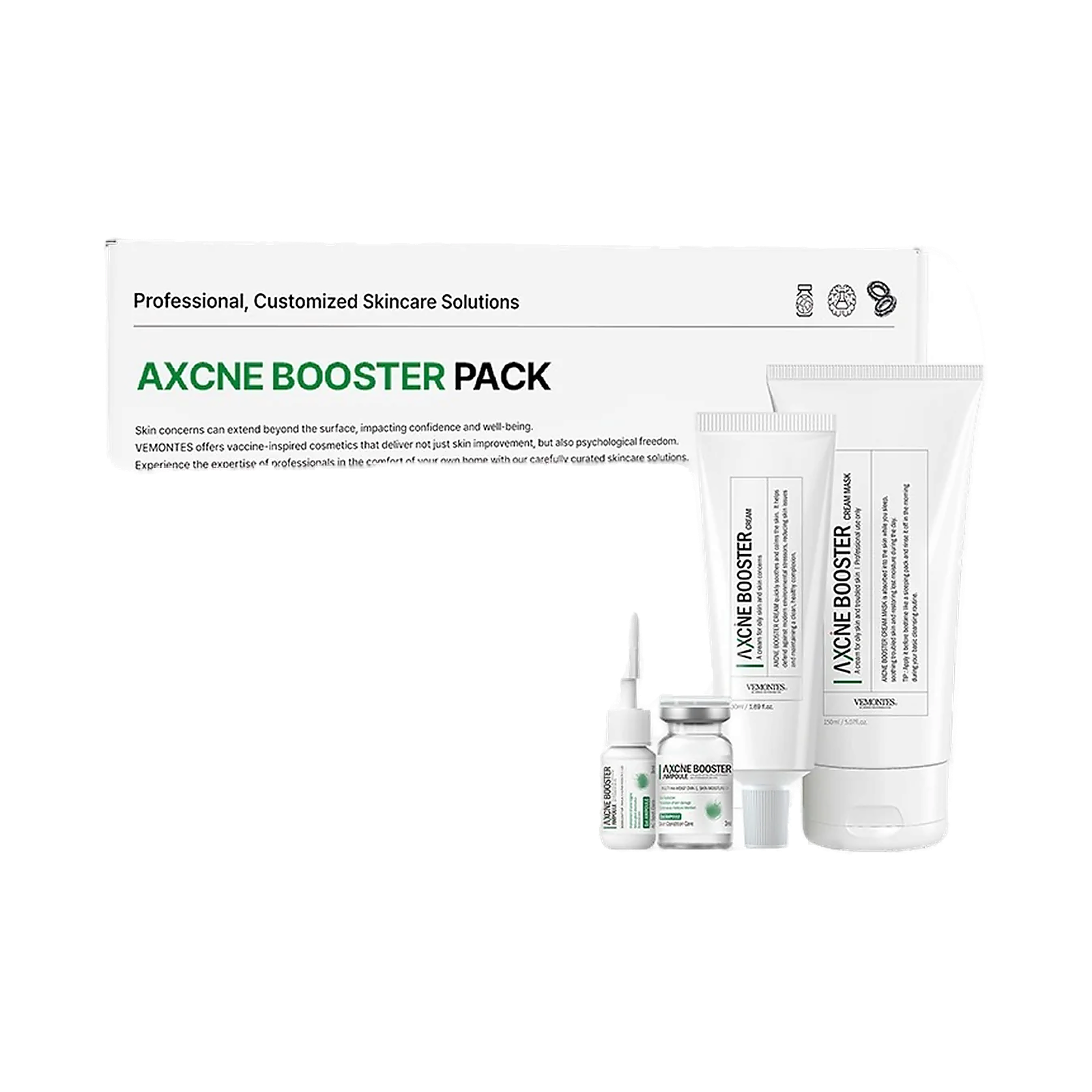 VEMONTES AXCNE Booster Pack Ampoule Step 1 x 2ea + Step 2 x 2ea / Cream 50ml / Cream Mask 150ml product image Imagen principal del producto