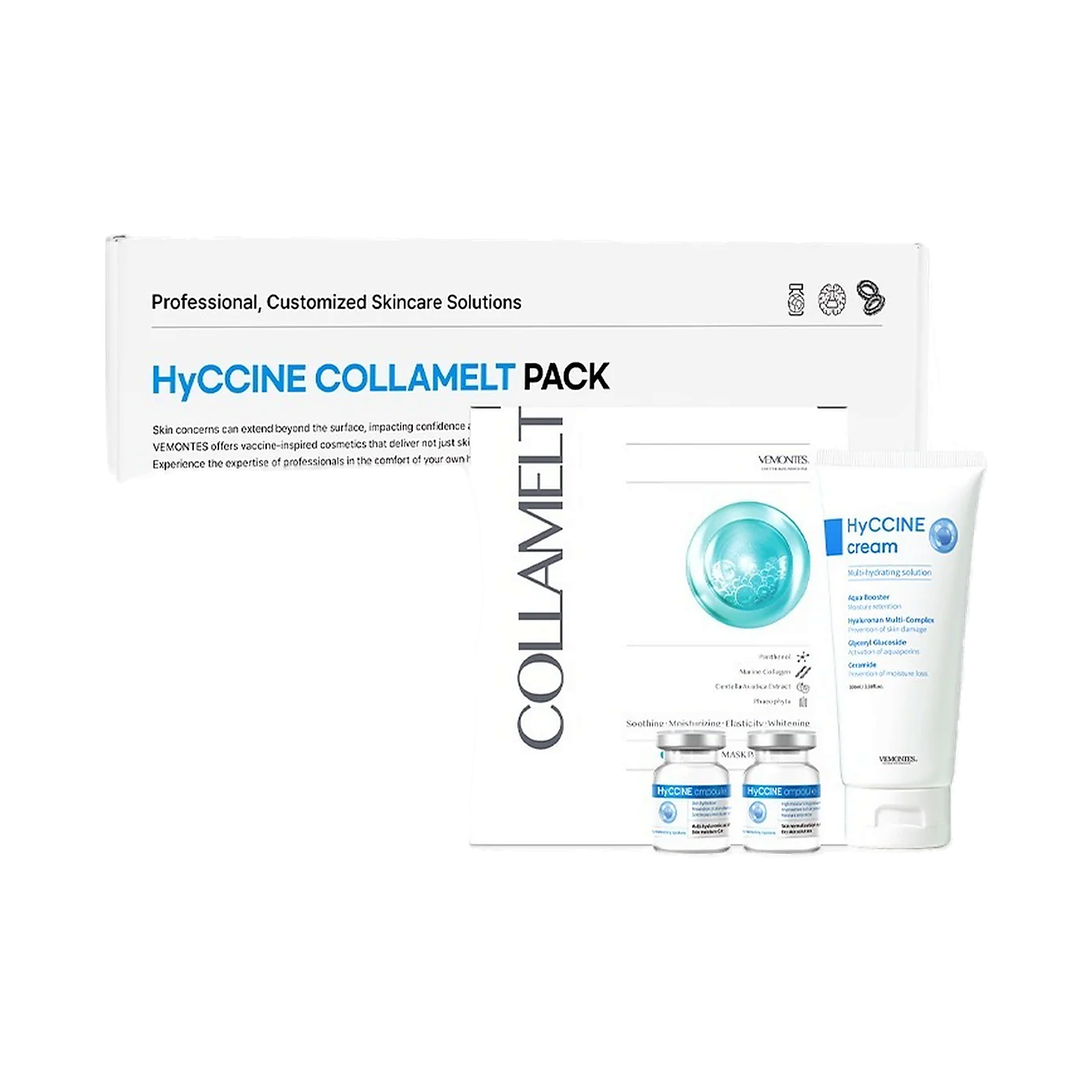 VEMONTES HyCCINE Collamel Pack Ampoule Step 1 x 2ea + Step 2 x 2ea / HyCCINE Cream 100ml / Collamel Mask 5ea product image Main image